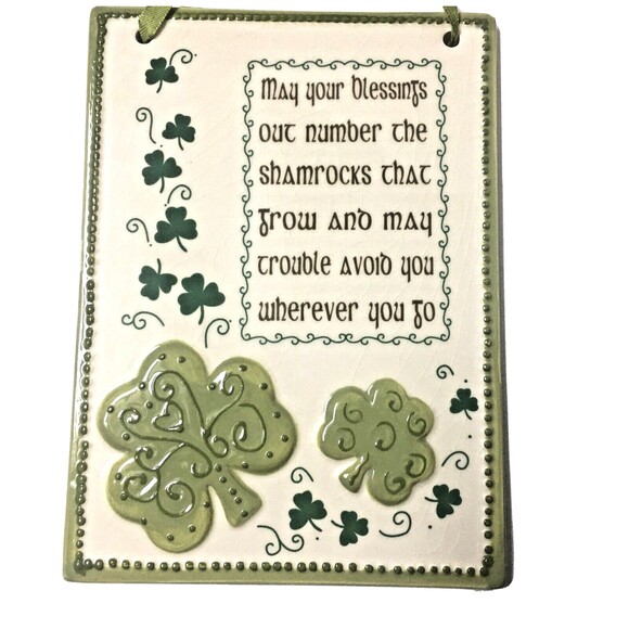 Irish Blessing Ceramic Wall Plaque Home Door Decor 4.5x6.5" Shamrock St Patrick - Picture 2 of 4